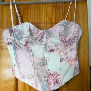 White Fox Pink and White Patterned Corset Top